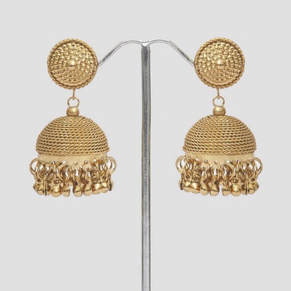 Golden Jhumka Indian Earrings - Light Weight
